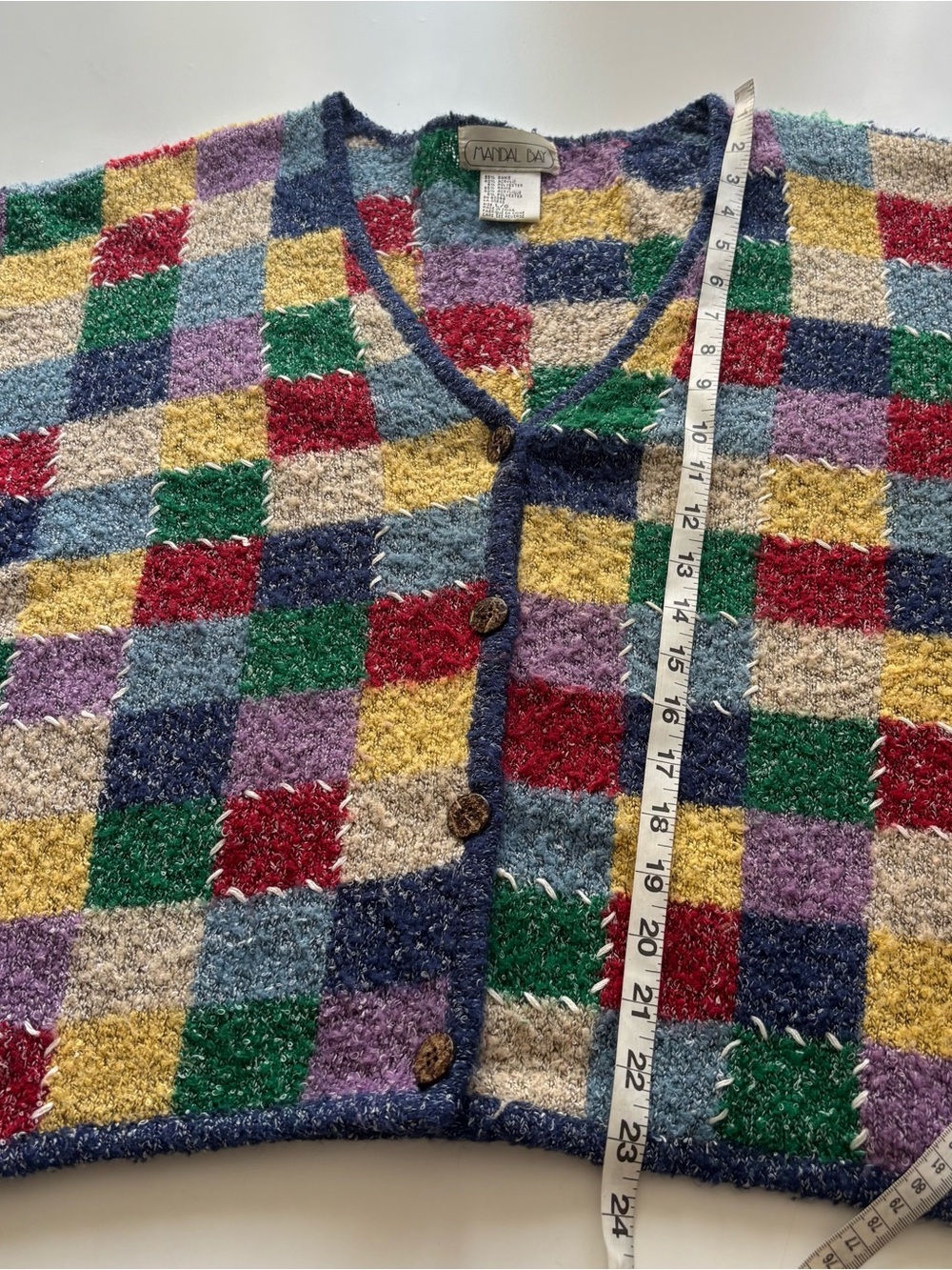 Vintage Mandal Bay colorful patchwork check cardigan sweater large - Picture 10 of 10